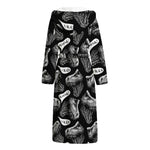 Black And White T-Rex Dinosaur Print Hooded Bathrobe