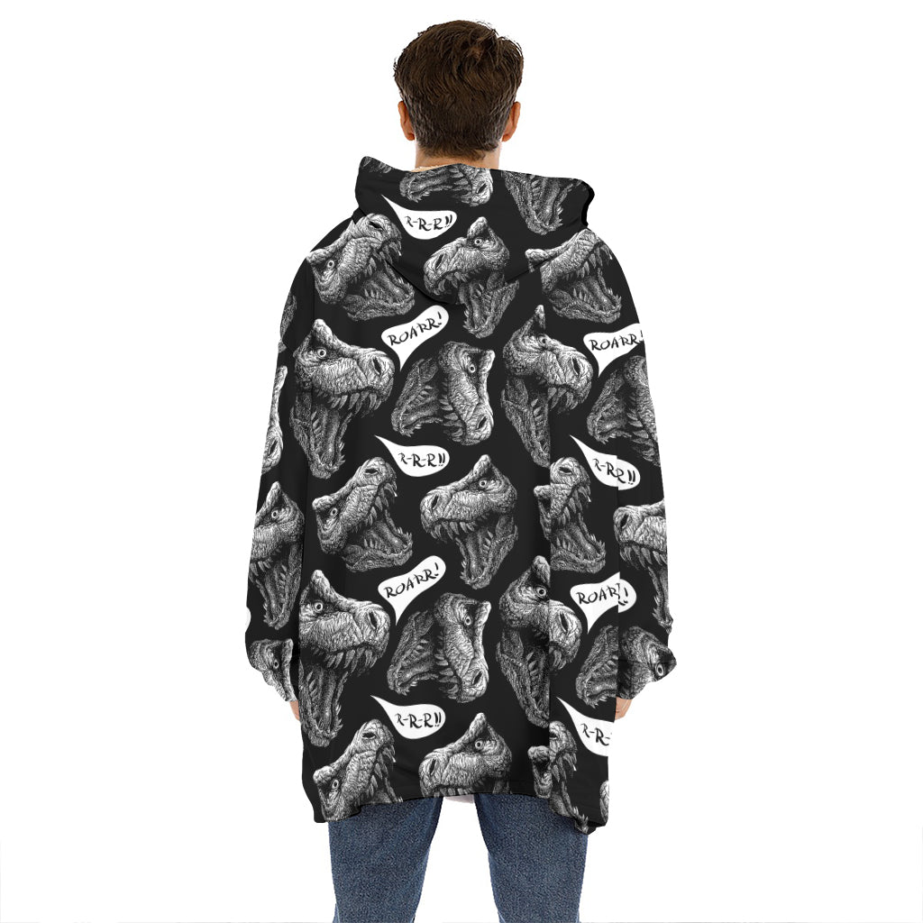 Black And White T-Rex Dinosaur Print Hoodie Blanket