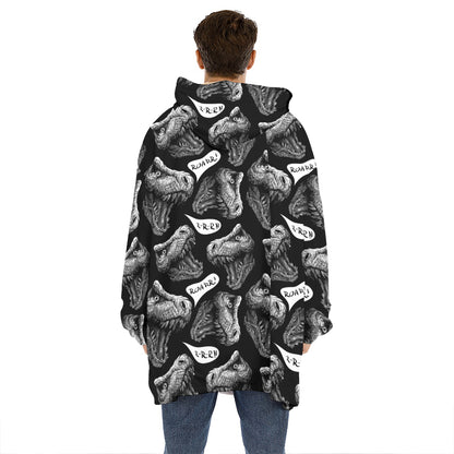 Black And White T-Rex Dinosaur Print Hoodie Blanket