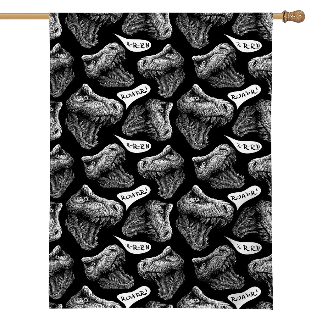 Black And White T-Rex Dinosaur Print House Flag