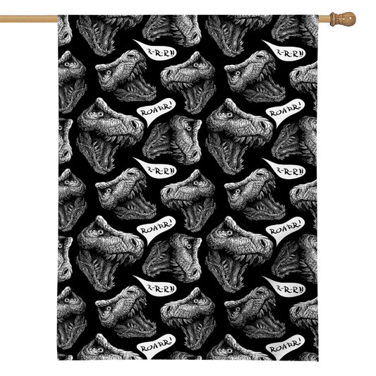 Black And White T-Rex Dinosaur Print House Flag