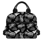 Black And White T-Rex Dinosaur Print Insulated Lunch Bag