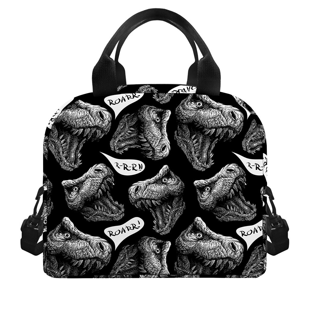 Black And White T-Rex Dinosaur Print Insulated Lunch Bag