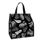 Black And White T-Rex Dinosaur Print Insulated Lunch Tote