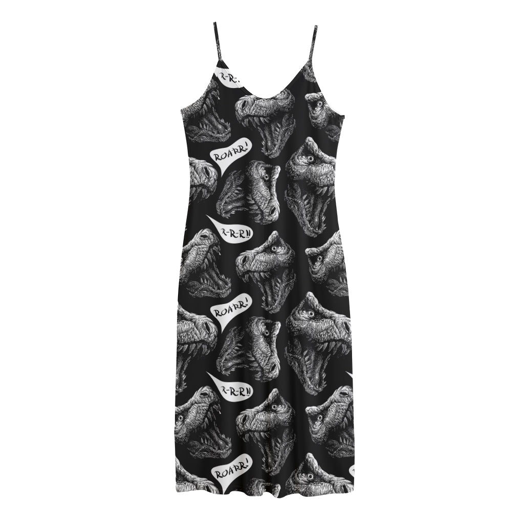 Black And White T-Rex Dinosaur Print Jersey Midi Cami Dress
