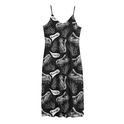 Black And White T-Rex Dinosaur Print Jersey Midi Cami Dress