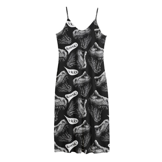 Black And White T-Rex Dinosaur Print Jersey Midi Cami Dress