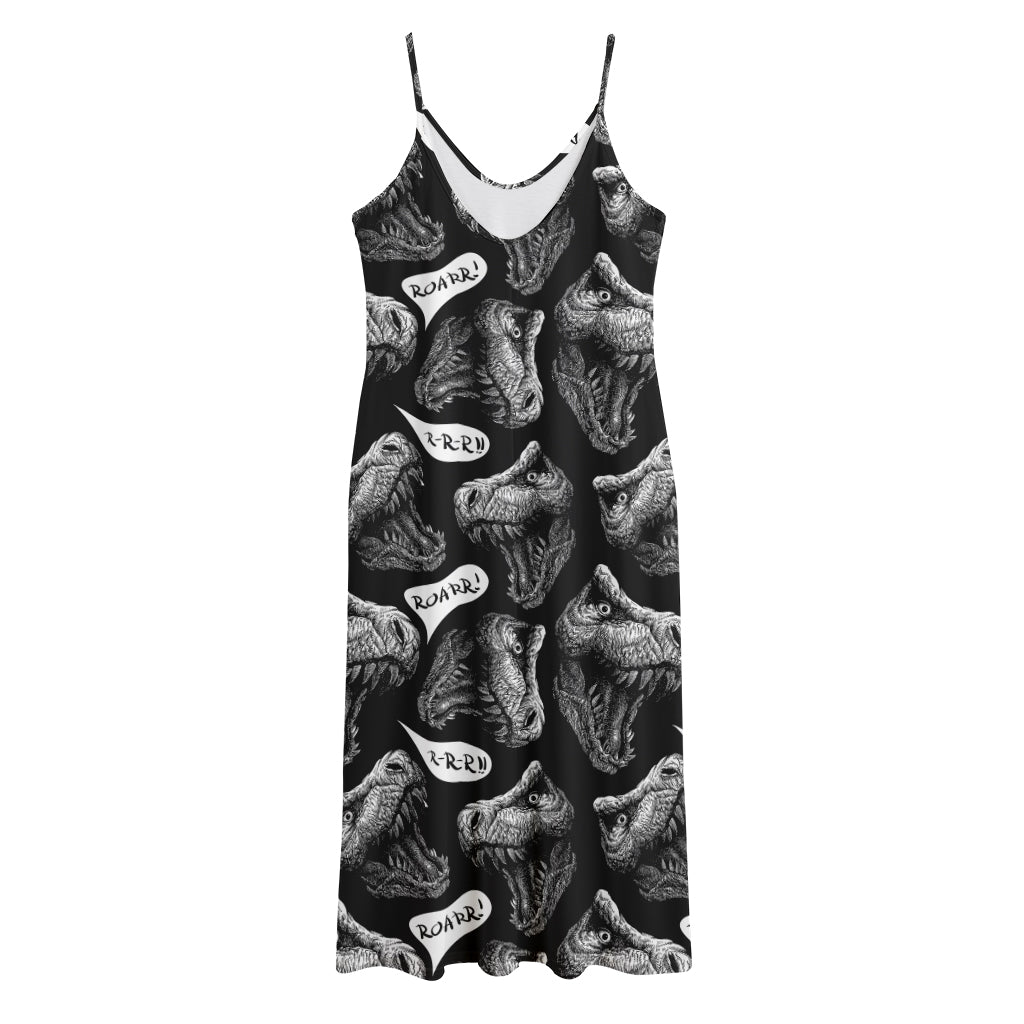 Black And White T-Rex Dinosaur Print Jersey Midi Cami Dress