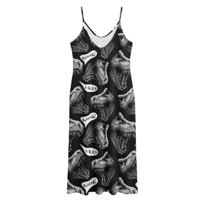 Black And White T-Rex Dinosaur Print Jersey Midi Cami Dress