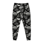 Black And White T-Rex Dinosaur Print Jogger Pants