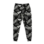 Black And White T-Rex Dinosaur Print Jogger Pants