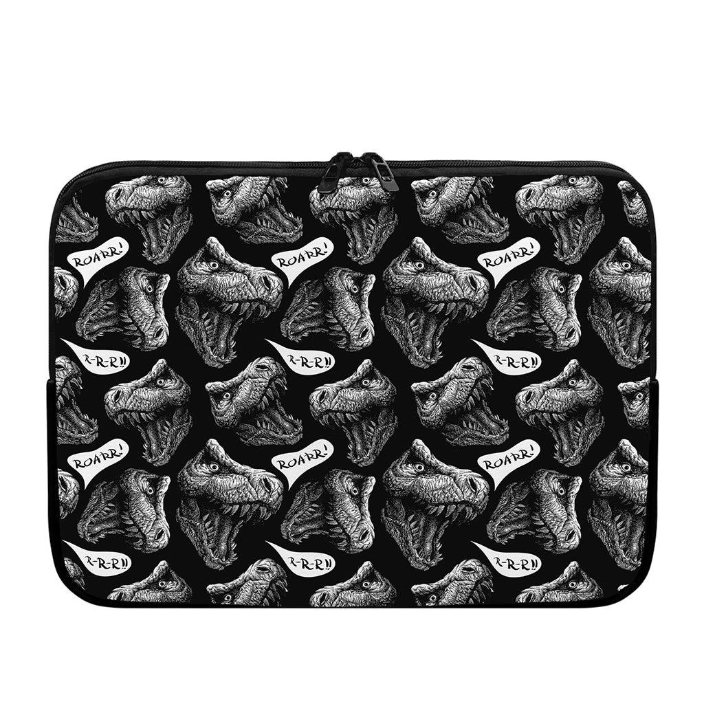 Black And White T-Rex Dinosaur Print Laptop Sleeve