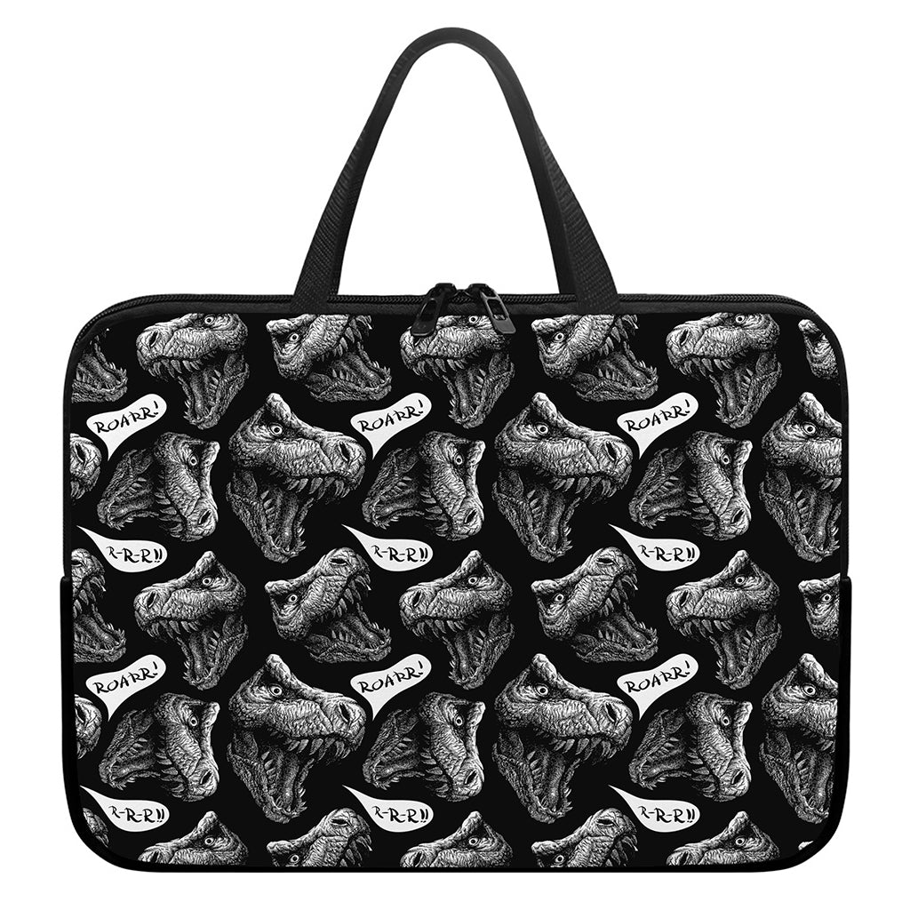 Black And White T-Rex Dinosaur Print Laptop Sleeve With Handle