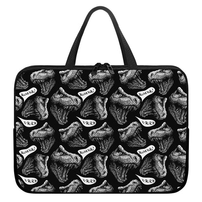 Black And White T-Rex Dinosaur Print Laptop Sleeve With Handle