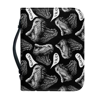 Black And White T-Rex Dinosaur Print Leather Bible Cover