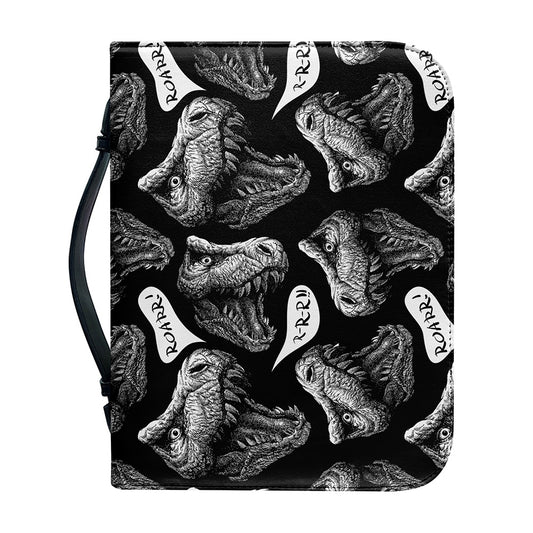 Black And White T-Rex Dinosaur Print Leather Bible Cover