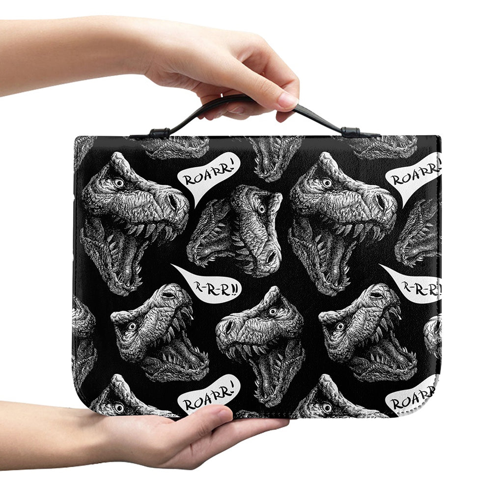 Black And White T-Rex Dinosaur Print Leather Bible Cover