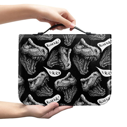 Black And White T-Rex Dinosaur Print Leather Bible Cover