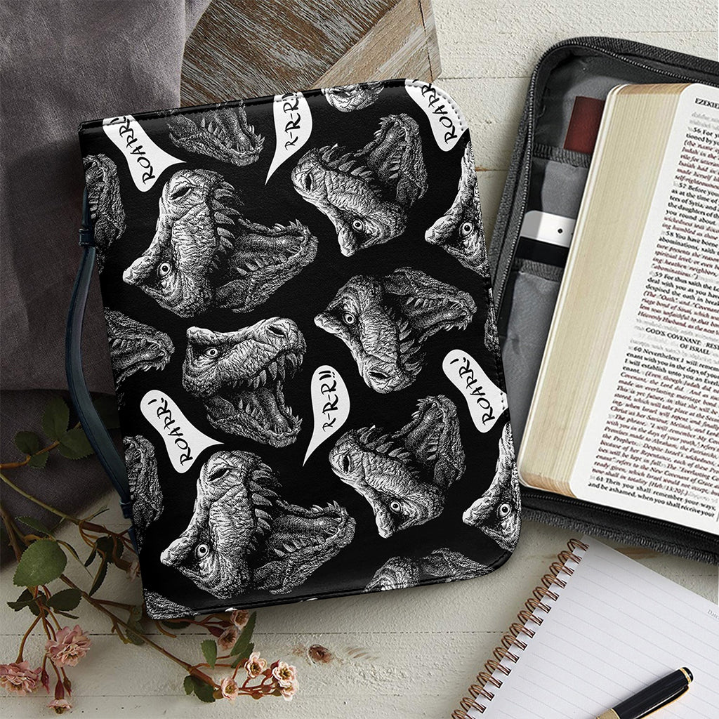 Black And White T-Rex Dinosaur Print Leather Bible Cover