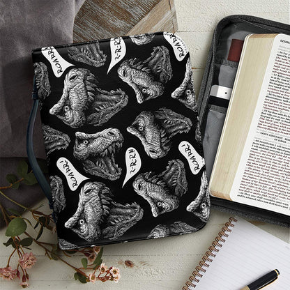 Black And White T-Rex Dinosaur Print Leather Bible Cover