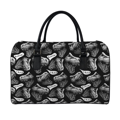 Black And White T-Rex Dinosaur Print Leather Duffle Bag