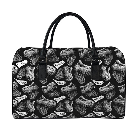 Black And White T-Rex Dinosaur Print Leather Duffle Bag
