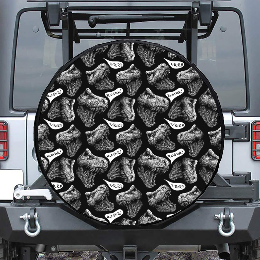 Black And White T-Rex Dinosaur Print Leather Spare Tire Cover