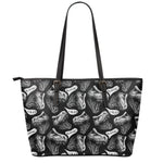 Black And White T-Rex Dinosaur Print Leather Tote Bag