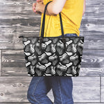 Black And White T-Rex Dinosaur Print Leather Tote Bag