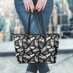 Black And White T-Rex Dinosaur Print Leather Tote Bag