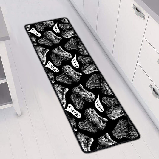 Black And White T-Rex Dinosaur Print Long Kitchen Mat