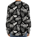 Black And White T-Rex Dinosaur Print Long Sleeve Baseball Jersey