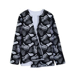 Black And White T-Rex Dinosaur Print Long Sleeve Short Coat