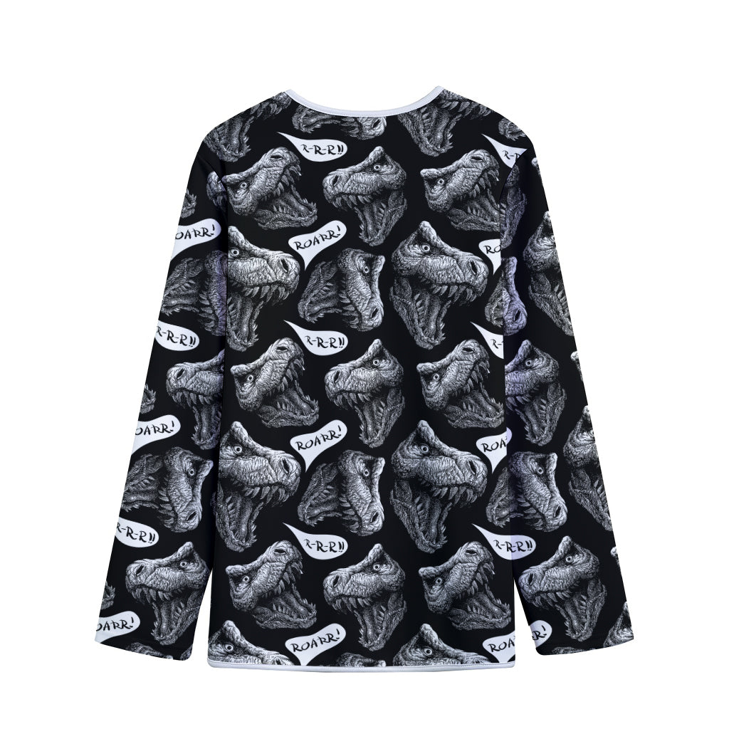 Black And White T-Rex Dinosaur Print Long Sleeve Short Coat