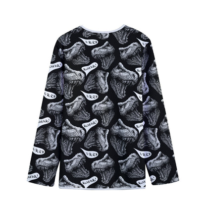 Black And White T-Rex Dinosaur Print Long Sleeve Short Coat