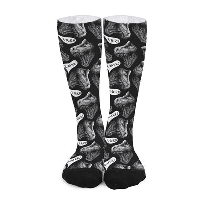 Black And White T-Rex Dinosaur Print Long Socks