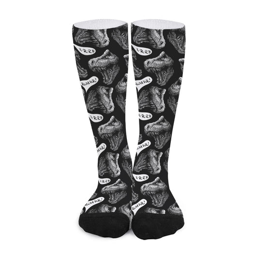 Black And White T-Rex Dinosaur Print Long Socks