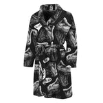Black And White T-Rex Dinosaur Print Men's Bathrobe