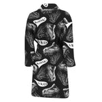 Black And White T-Rex Dinosaur Print Men's Bathrobe