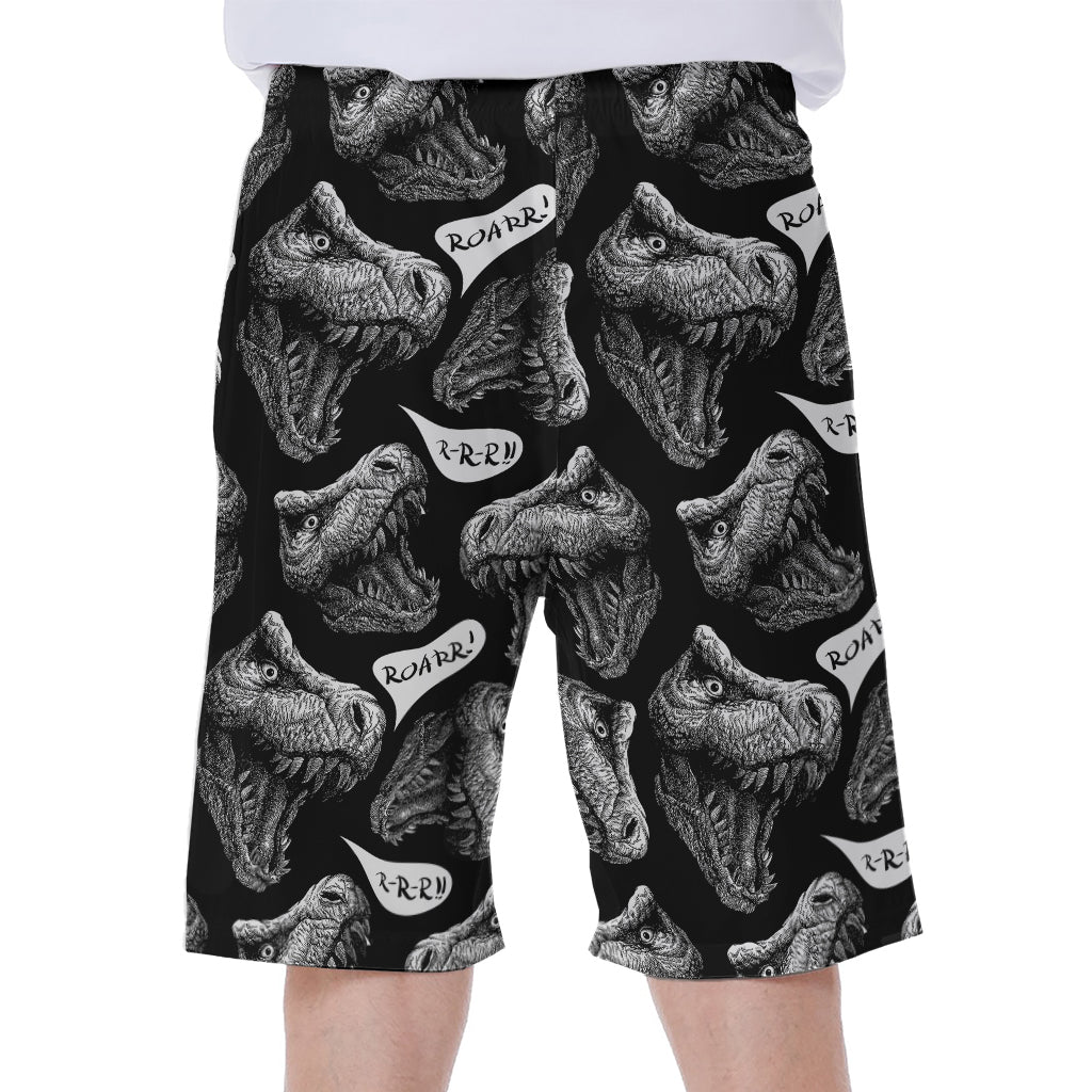 Black And White T-Rex Dinosaur Print Men's Beach Shorts