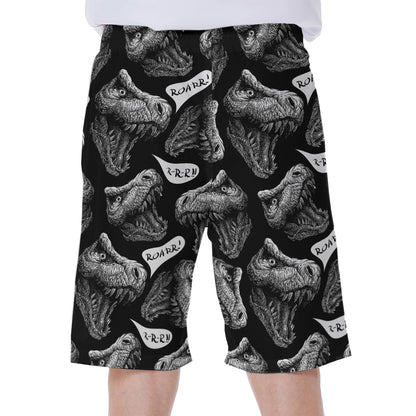 Black And White T-Rex Dinosaur Print Men's Beach Shorts
