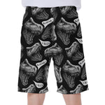 Black And White T-Rex Dinosaur Print Men's Beach Shorts
