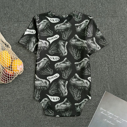 Black And White T-Rex Dinosaur Print Men's Bodysuit