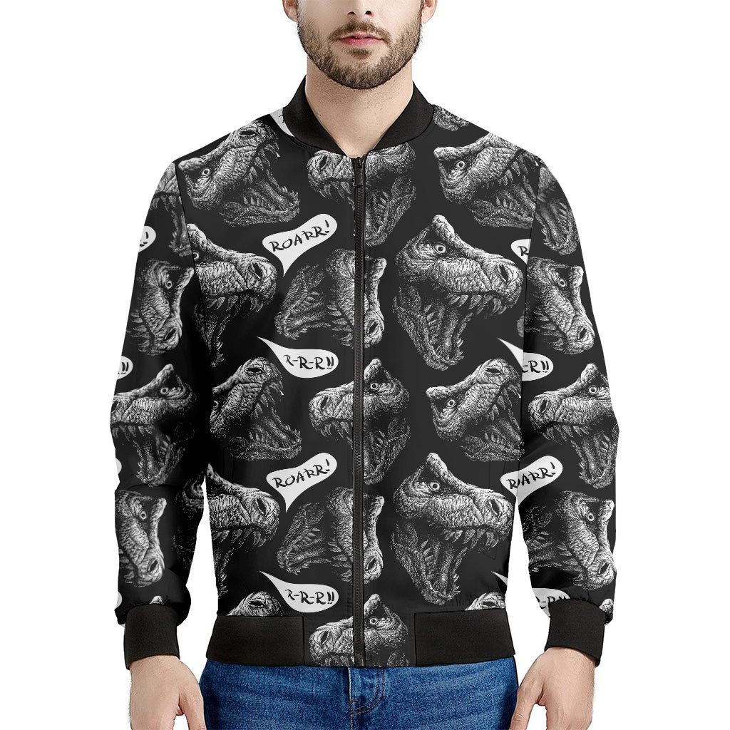 Black And White T-Rex Dinosaur Print Men's Bomber Jacket