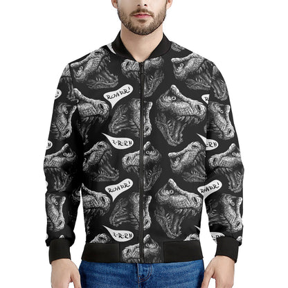 Black And White T-Rex Dinosaur Print Men's Bomber Jacket