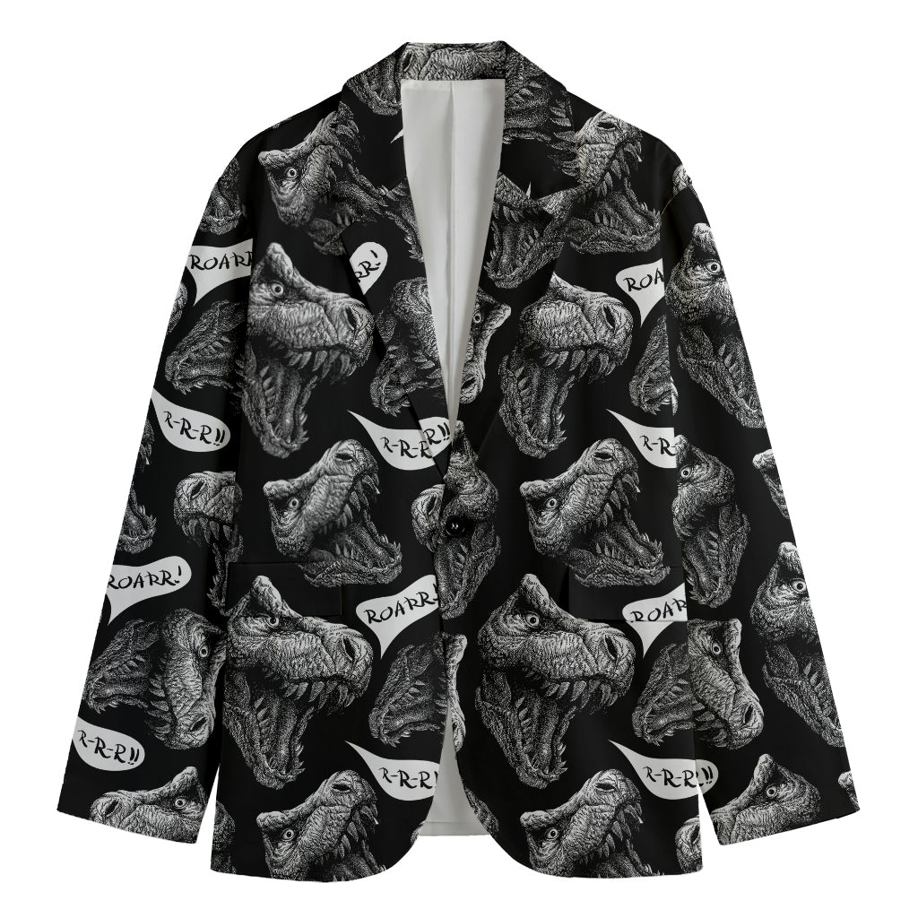 Black And White T-Rex Dinosaur Print Men's Cotton Blazer