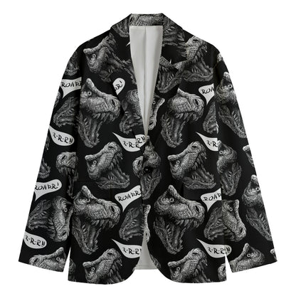 Black And White T-Rex Dinosaur Print Men's Cotton Blazer
