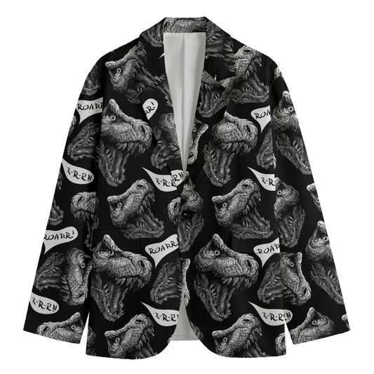 Black And White T-Rex Dinosaur Print Men's Cotton Blazer