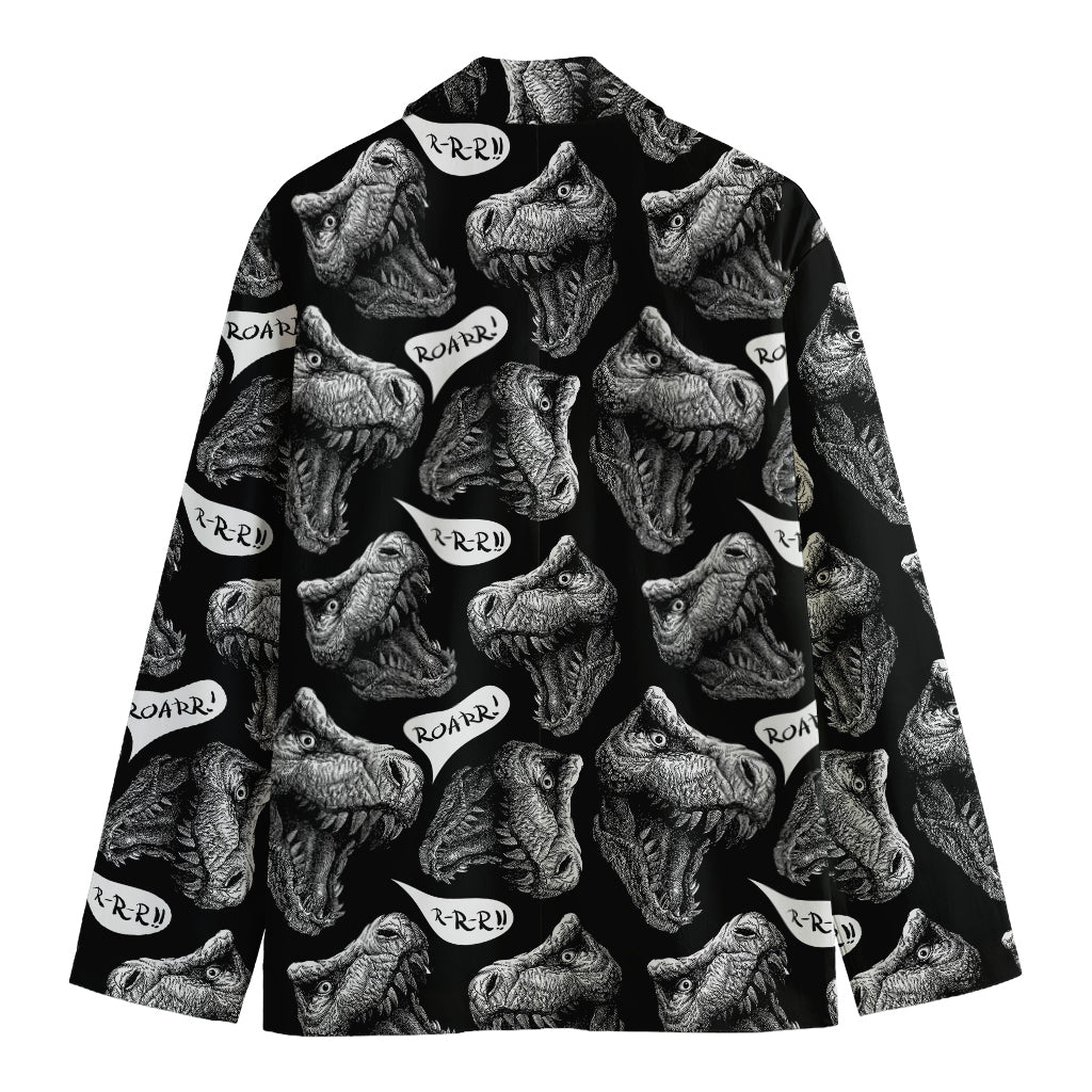 Black And White T-Rex Dinosaur Print Men's Cotton Blazer