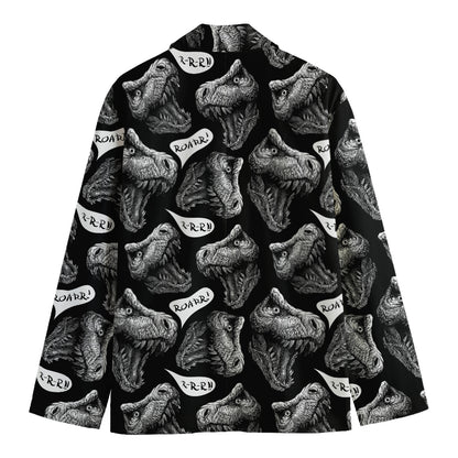Black And White T-Rex Dinosaur Print Men's Cotton Blazer